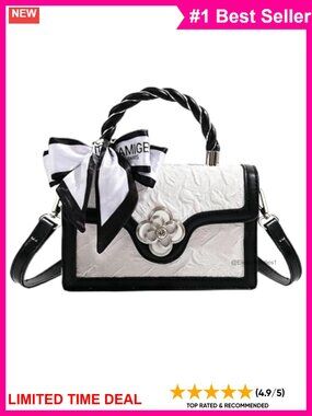 Mini Colorblock Floral PU Leather Top Handle Clutch Crossbody Bag